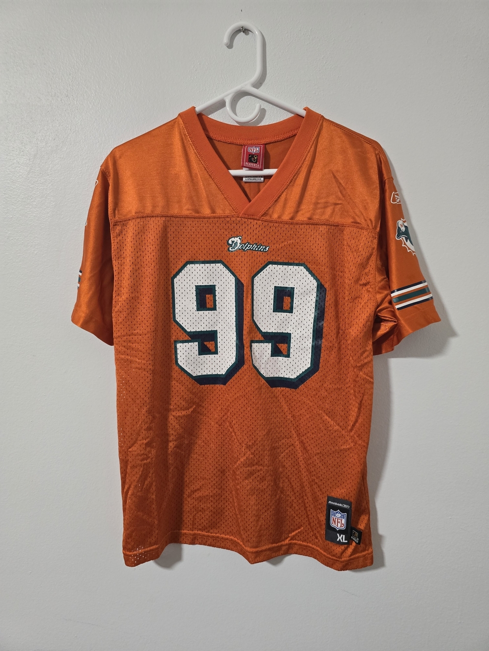 NFL Youth XL Vintage Reebok Orange Miami Dolphins Jason Taylor Jersey 99